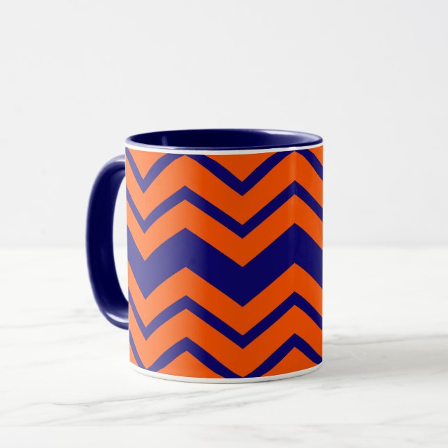 Mug Motif chevron zigzag bleu orange  (Devant gauche)