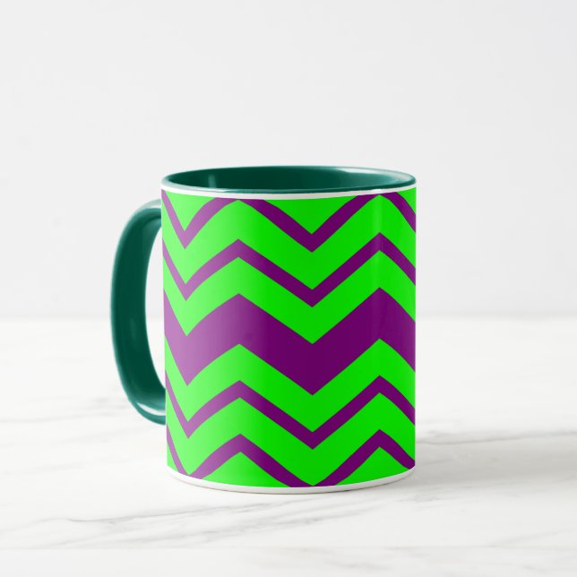 Mug Motif chevron zigzag vert violet  (Devant gauche)