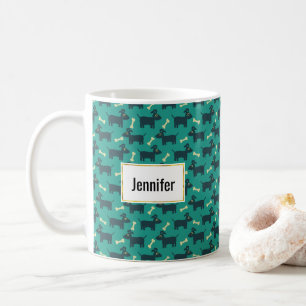 Mug Motif chien mignon avec os sur Arrière - plan vert