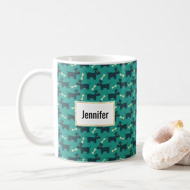 Mug Motif chien mignon avec os sur Arrière - plan vert (Avec donut)