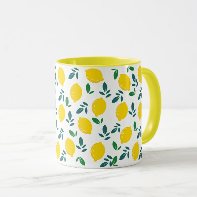 Mug Motif Citron et Feuilles Vertes (Devant droit)