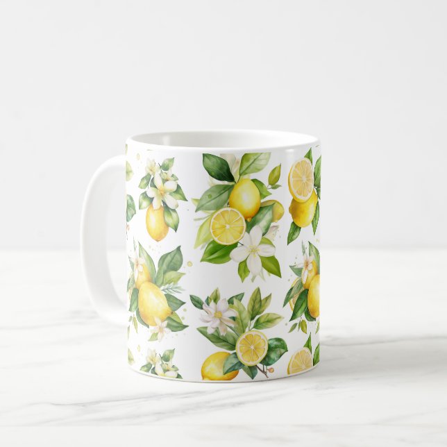 Mug Motif citron, Fleurs de citron, Feuilles, Citrus (Devant gauche)
