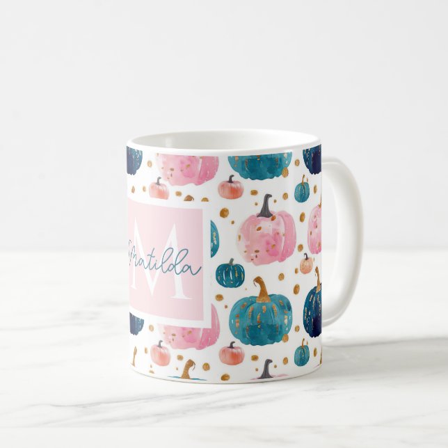 Mug Motif Citrouille aquarelle avec nom (Devant droit)