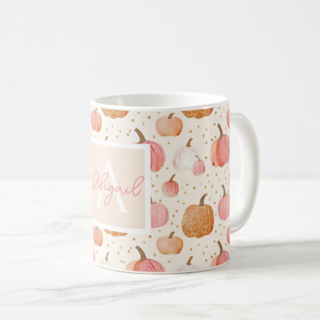 Mug Motif Citrouille aquarelle avec nom (Devant droit)