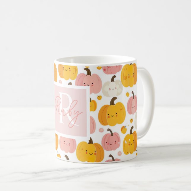 Mug Motif Citrouille aquarelle avec nom (Devant droit)