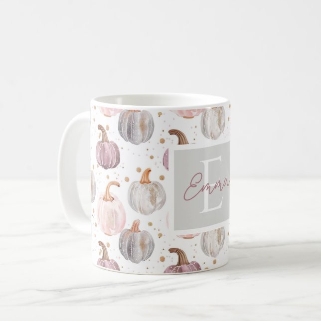 Mug Motif Citrouille aquarelle avec nom (Devant gauche)