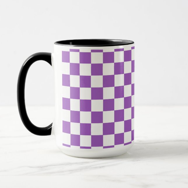 Mug Motif classique violet et blanc À damiers (Gauche)