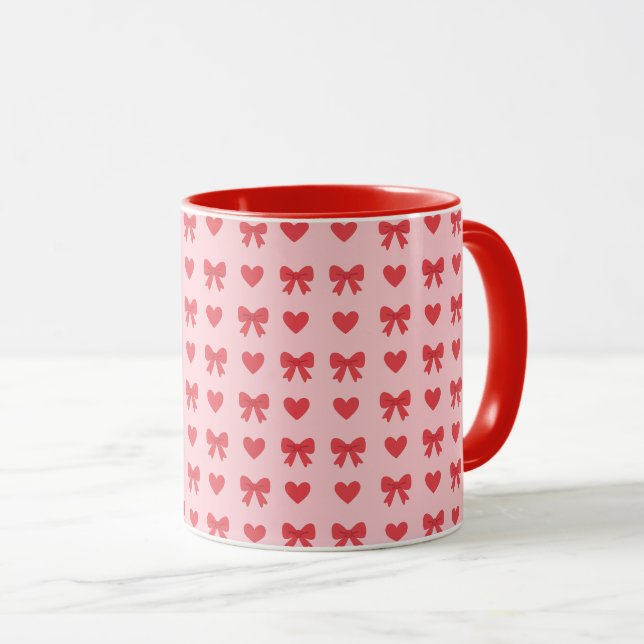 Mug Motif Cœurs Roses et Rubans Doux (Devant droit)