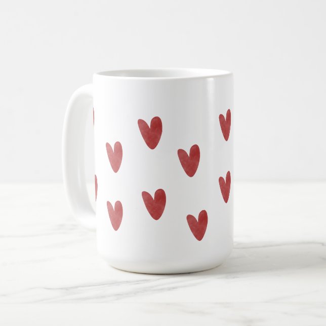 Mug Motif Cœurs Rouges Classiques Blanc (Devant gauche)