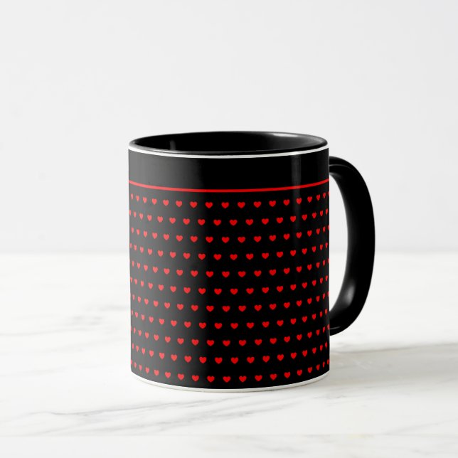 Mug Motif Cœurs Rouges Sur Fond Noir (Devant droit)