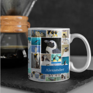 Mug Motif Collage photo de mignonne Penguin avec préno