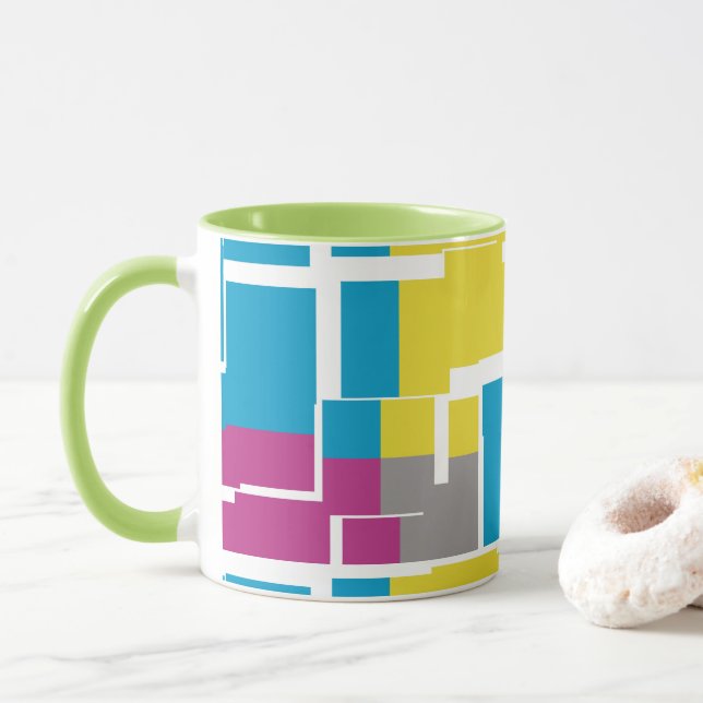 Mug Motif cool violet bleu jaune gris (Avec donut)