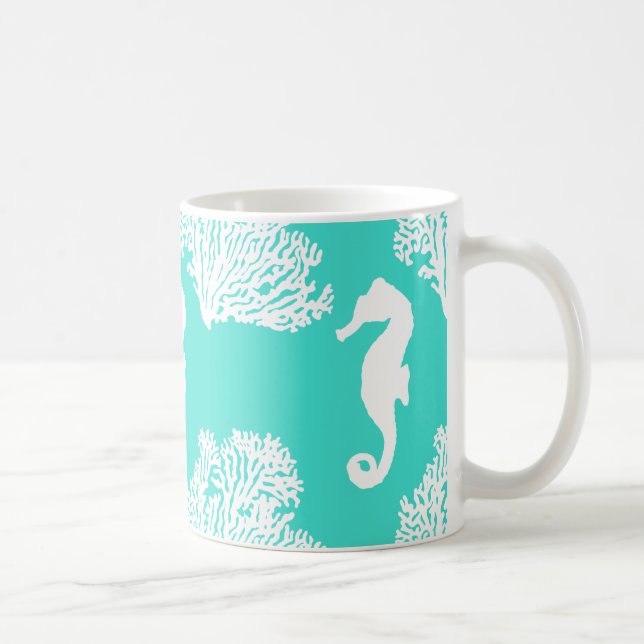 Mug Motif Côtier Turquoise Et Blanc (Droite)