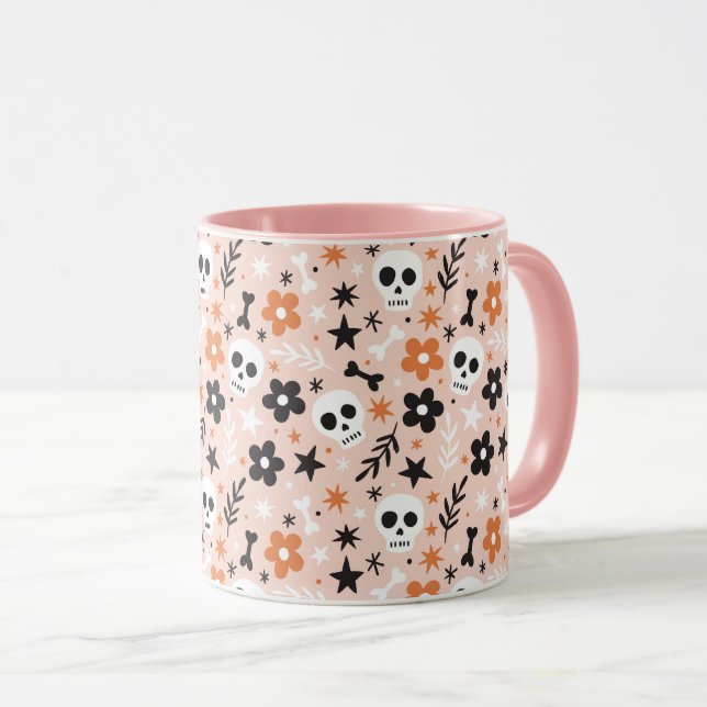 Mug Motif crâne de fleurs (Devant droit)