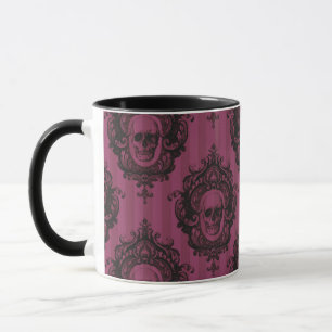 Mug Motif crâne sur les bandes verticales roses Hallow