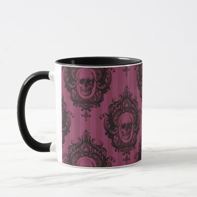 Mug Motif crâne sur les bandes verticales roses Hallow (Gauche)