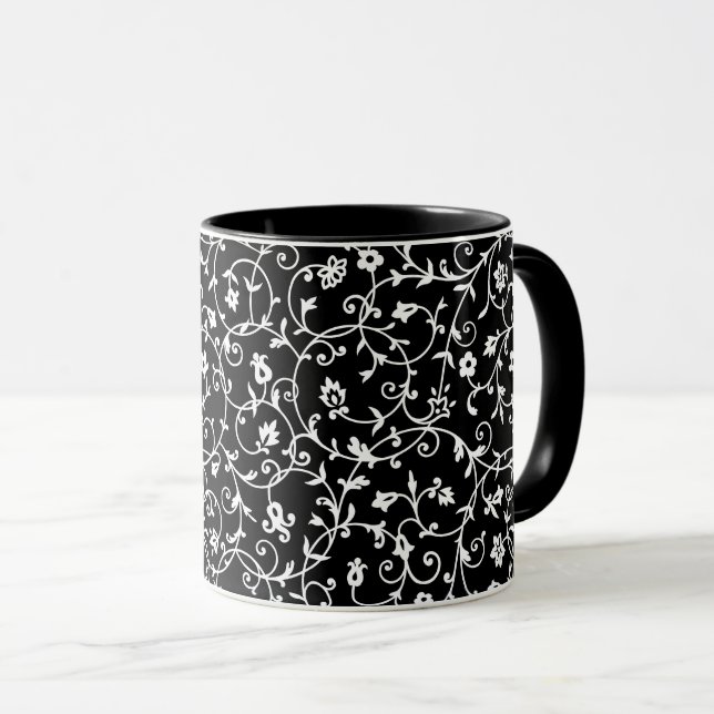 Mug Motif Damas victorien, noir et blanc, (Devant droit)