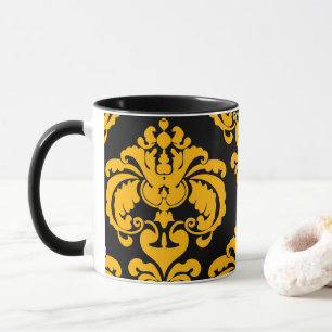 Mug Motif damassé élégant chic jaune et noir gras