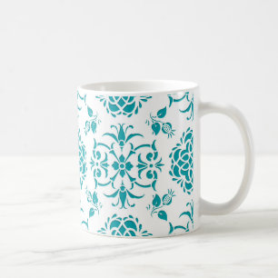 Mug Motif damassé floral aqua et blanc