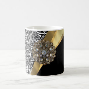 Mug Motif damassé floral noir et blanc