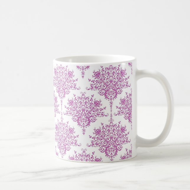Mug Motif damassé floral violet sur blanc (Droite)