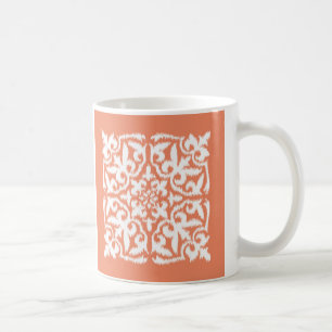 Mug Motif damassé Ikat - corail orange et blanc