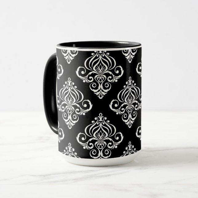 Mug Motif damassé noir et blanc personnalisé (Devant gauche)