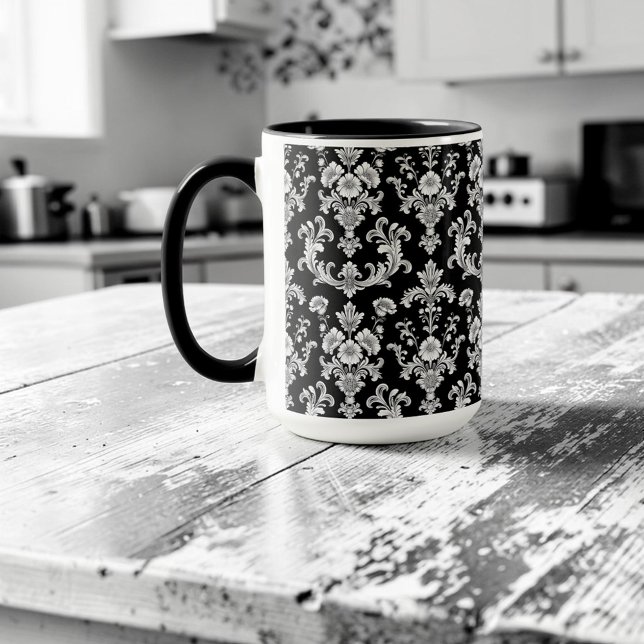 Mug Motif damassé noir et blanc victorien (Créateur téléchargé)