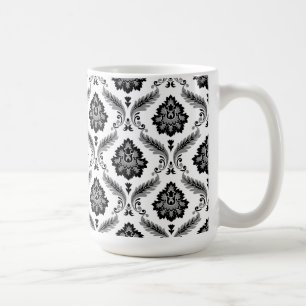 Mug Motif Damassé Rococo Gris Noir Blanc