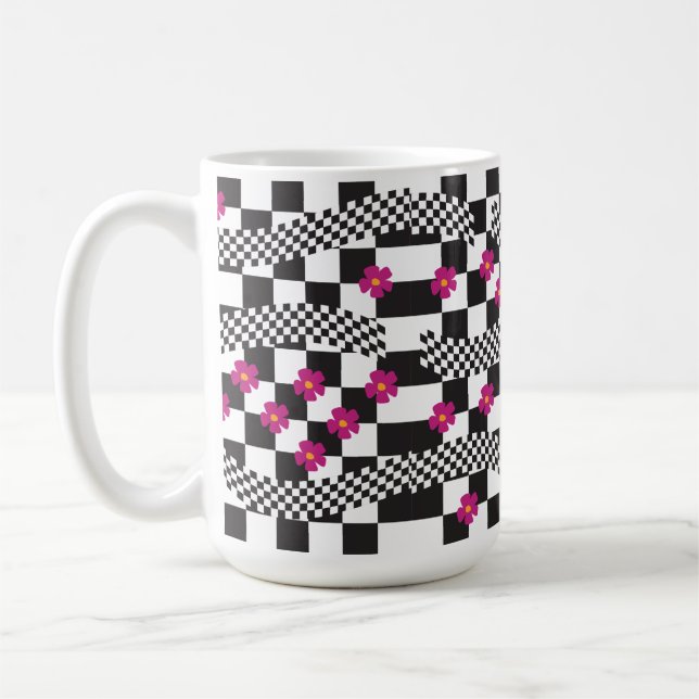Mug Motif damier rétro avec fleurs (Gauche)