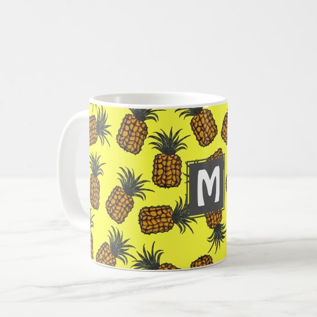 Mug motif d'ananas tropical peint à la main (Devant gauche)