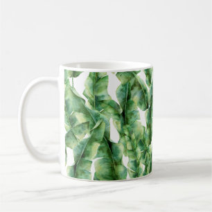 Mug Motif d'aquarelle avec feuilles de bananier. Main
