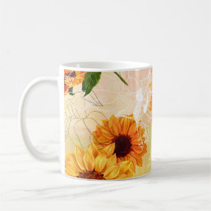 Mug Motif d'aquarelle de tournesols jaunes dessinés à 