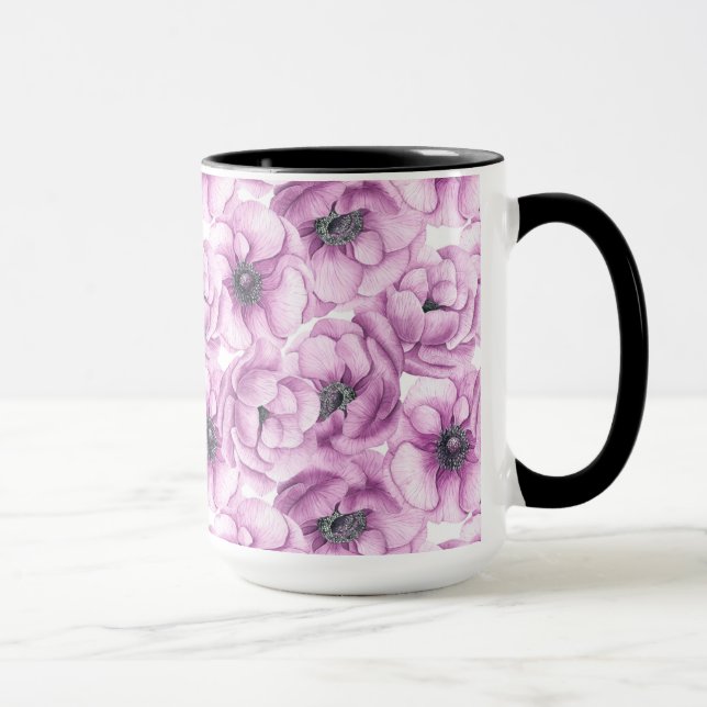 Mug Motif d'aquarelle des fleurs d'anémone (Droite)