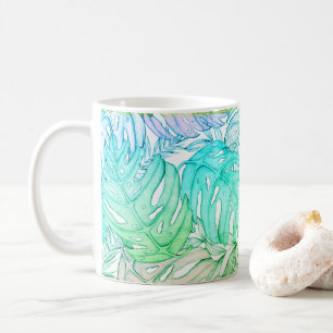 Mug Motif d'aquarelle en feuille de monstère pastel tr