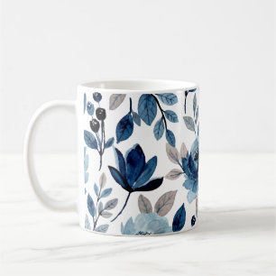 Mug Motif d'aquarelle florale de la marine Bleu Berry