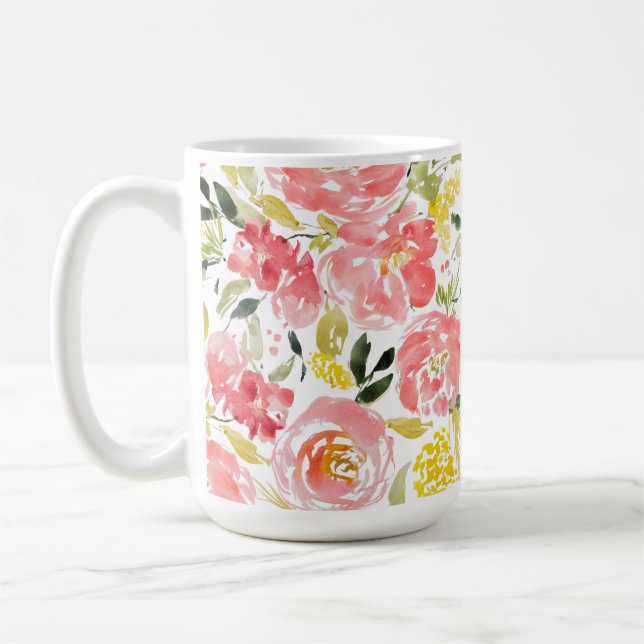 Mug motif d'aquarelle florale dynamique  (Gauche)