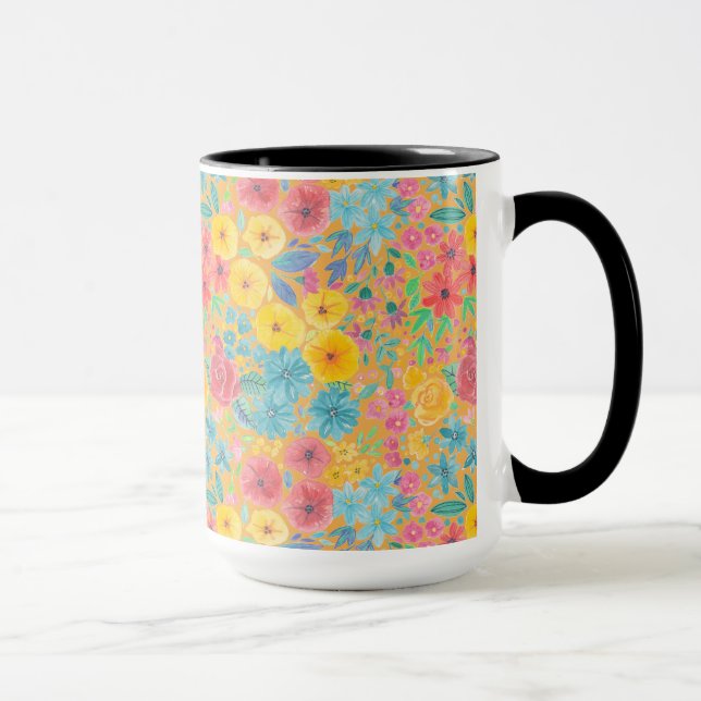 Mug Motif d'aquarelle florale en jaune (Droite)
