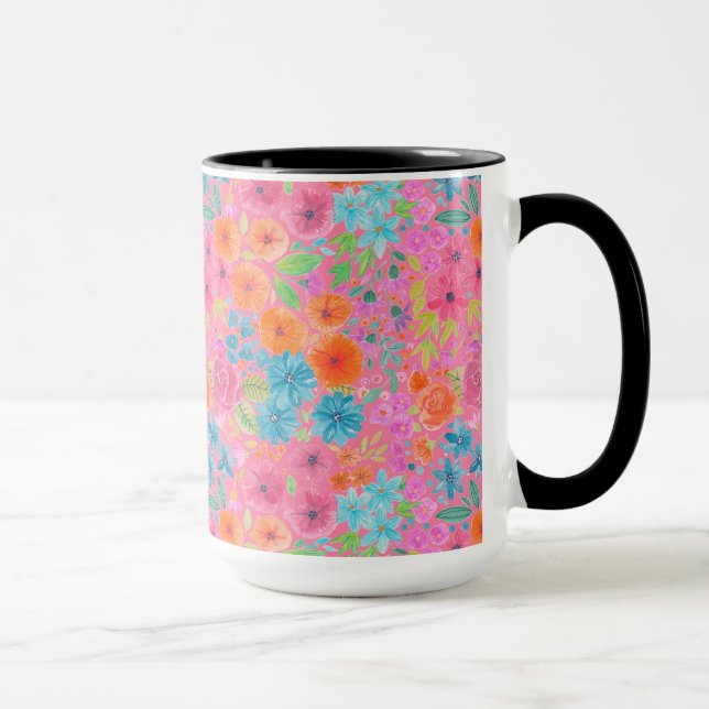 Mug Motif d'aquarelle florale en rose (Droite)