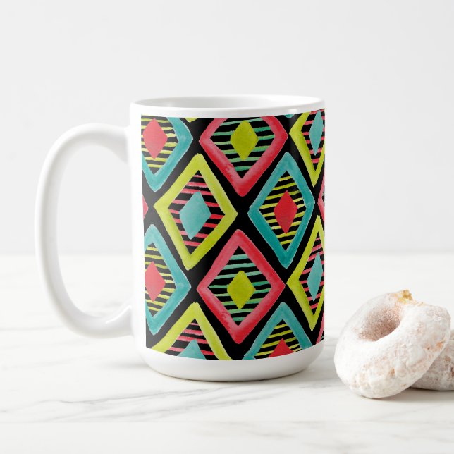 Mug Motif d'aquarelle géométrique Diamant gras coloré (Avec donut)