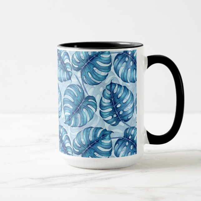 Mug Motif d'aquarelle Monstera bleu (Droite)