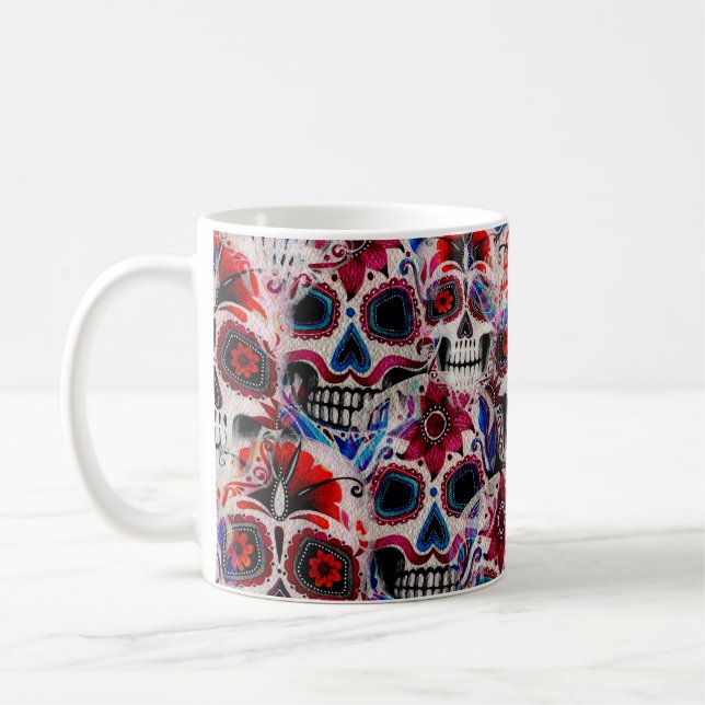 Mug Motif d'aquarelle transparente de crânes de sucre. (Gauche)