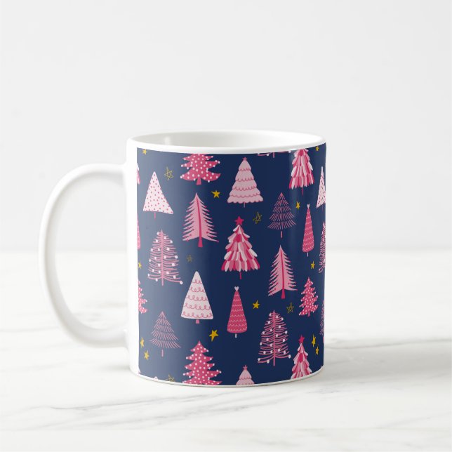 Mug Motif d'arbre de Noël bleu et rose (Gauche)