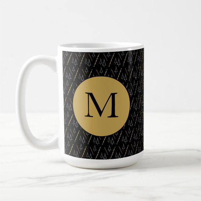 Mug Motif d'arbre de Noël en noir, blanc et or (Gauche)