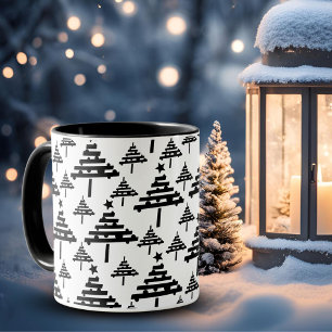 Mug Motif d'arbre de Noël moderne noir et blanc