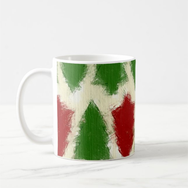 Mug Motif d'arbre de Noël rustique vert et rouge (Gauche)