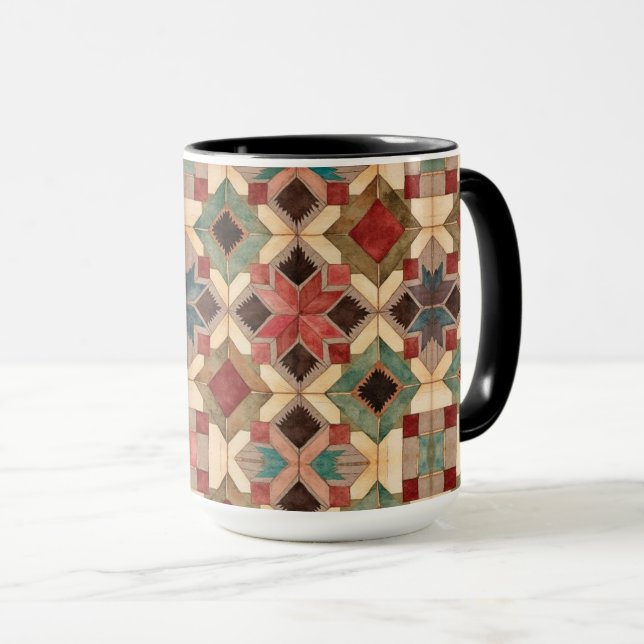 Mug motif d'art de bloc de patchwork géométrique vinta (Devant droit)