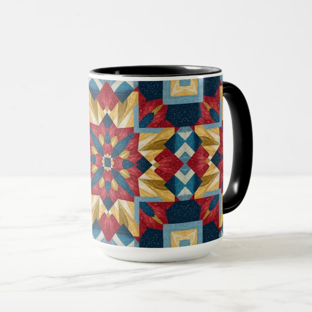 Mug motif d'art de bloc de patchwork géométrique vinta (Devant droit)