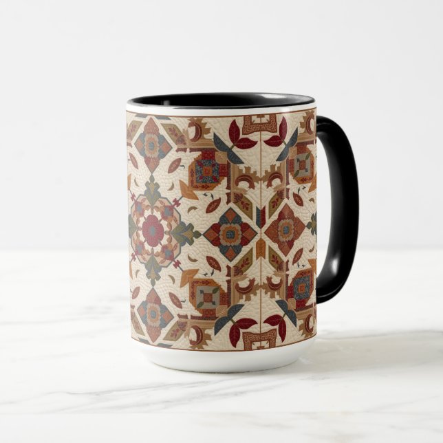 Mug motif d'art de bloc de patchwork géométrique vinta (Devant droit)