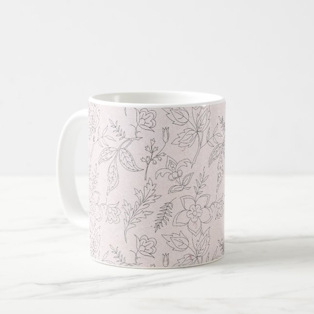 Mug Motif d'art de la ligne florale rose (Devant gauche)